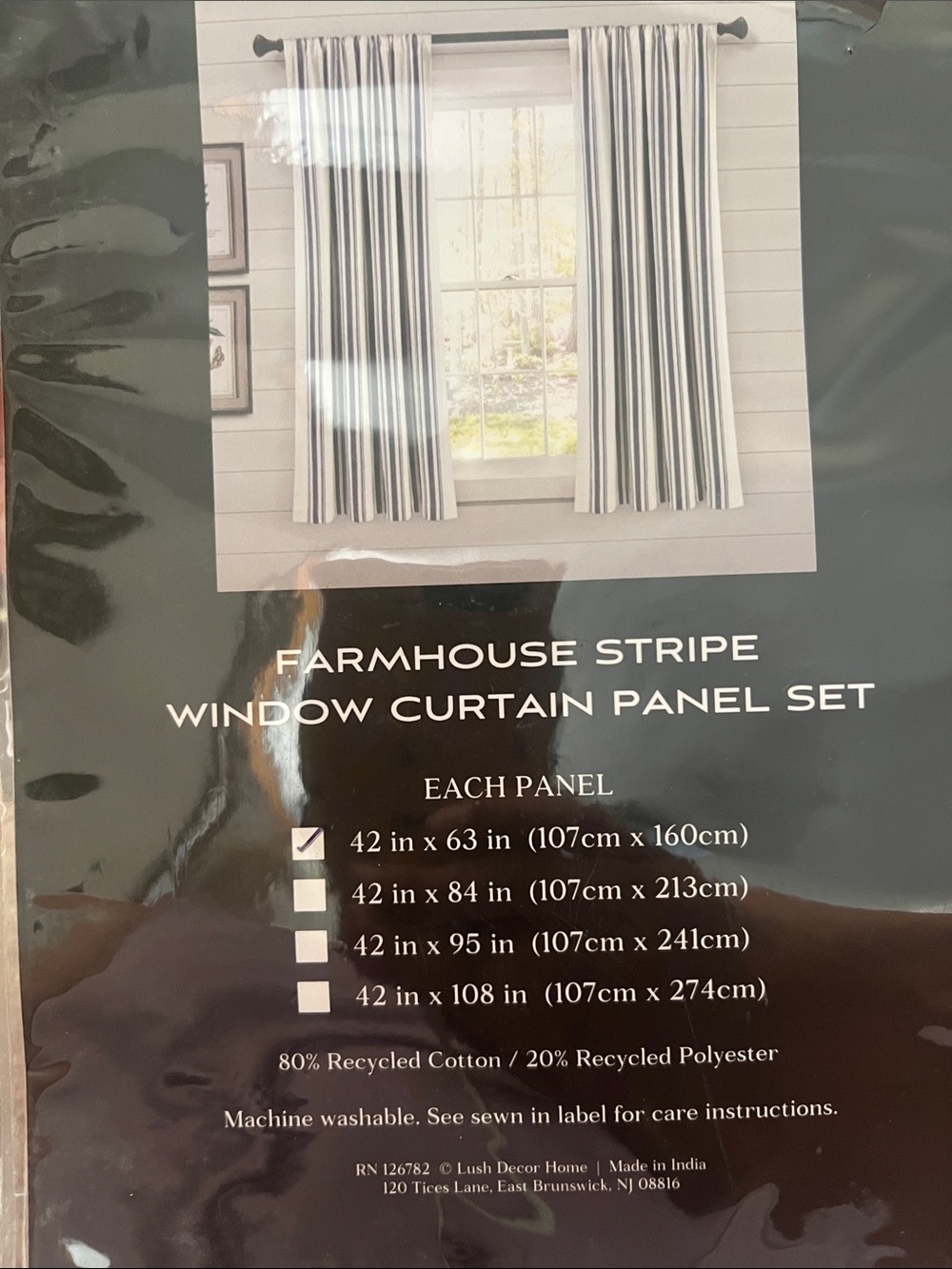 Farmhouse Stripe Window Curtain Panel Set of 2 - White & Blue Striped